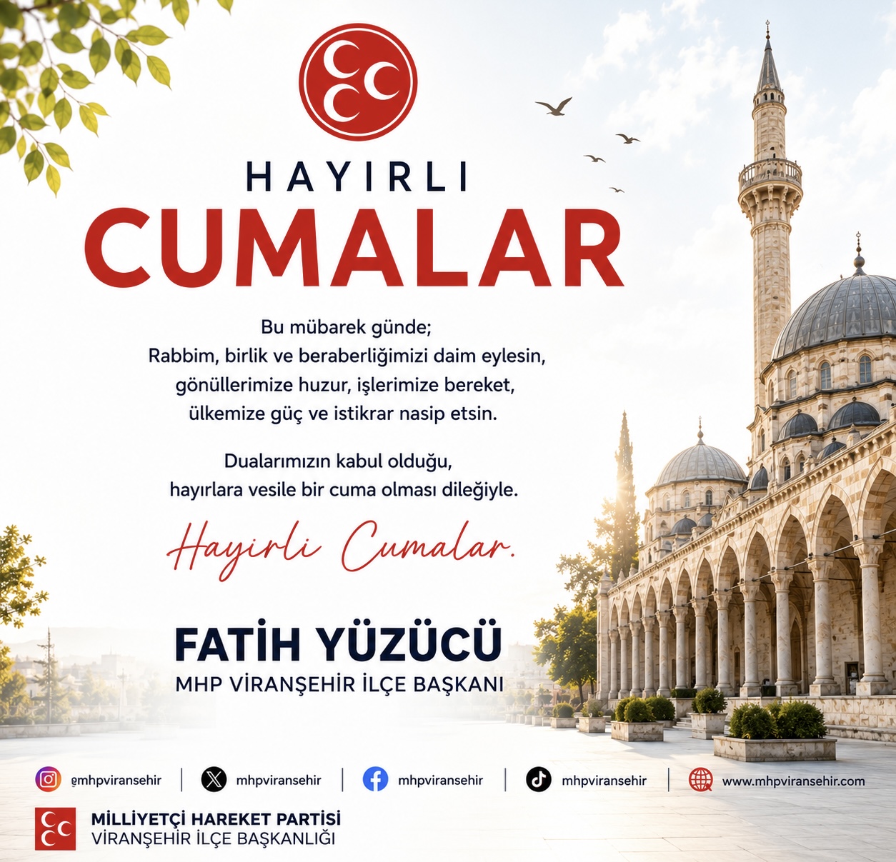 Başkanımız Sayın Fatih Yüzücü'den Hayırlı Cumalar Mesajı