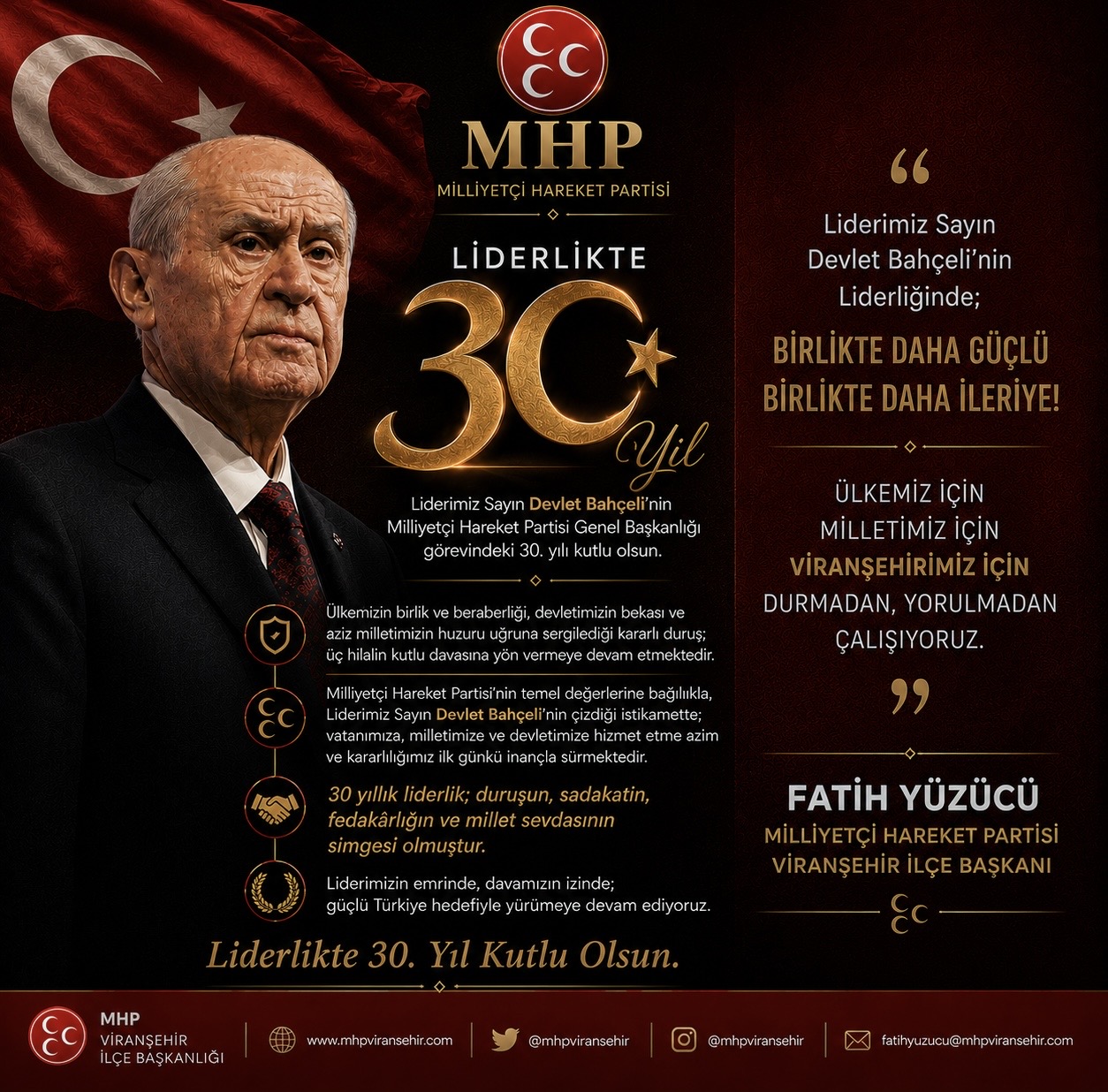 Liderlikte 30. Yıl: Liderimiz Sayın Devlet Bahçeli'nin MHP Genel Başkanlığındaki 30. Yılı Kutlu Olsun