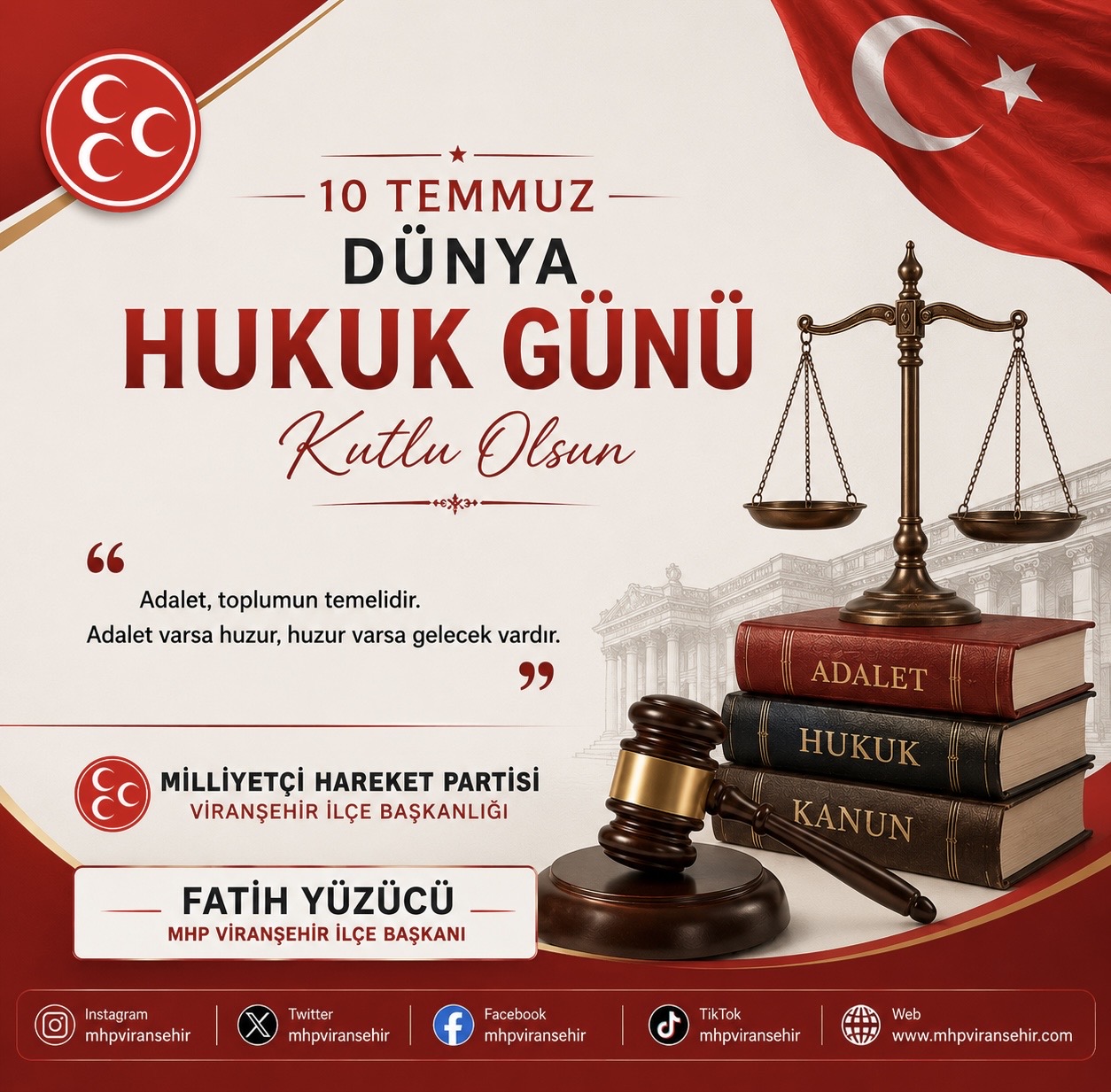 Başkanımız Fatih YÜZÜCÜ'den 10 Temmuz Dünya Hukuk Günü Mesajı